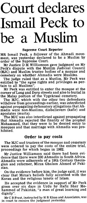Report of Judgment in Cape Times